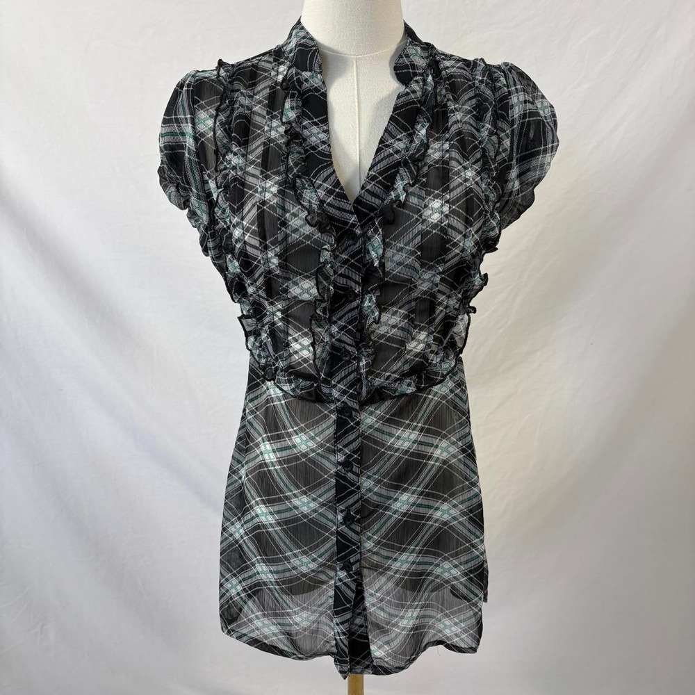 Antilia Femme black green plaid top waist tie size medium y2k preppy scene emo